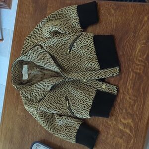 Black and gold brocade bomber style jacket Lauren Moffatt